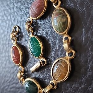 VTG Gold Multicolor Stone Scarab Bracelet